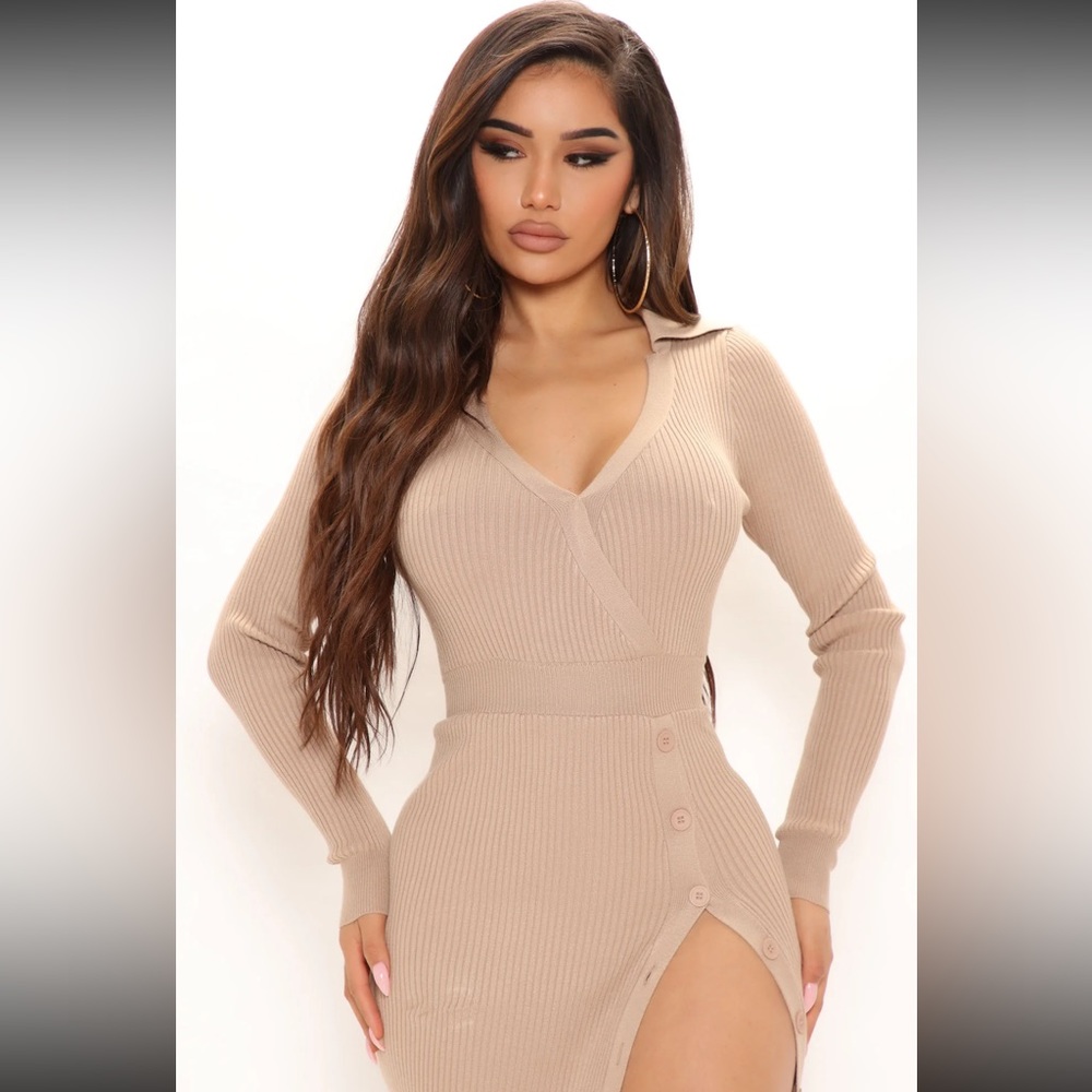 Beige Midi Sweater Dress